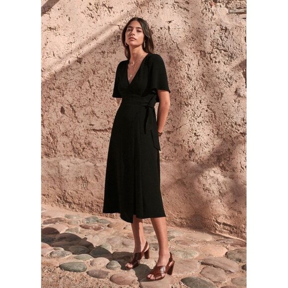 Sezane  Apolline Wrap Midi Dress Womens Size 36 US 4 Minimalist Parisian Capsule - Picture 1 of 8